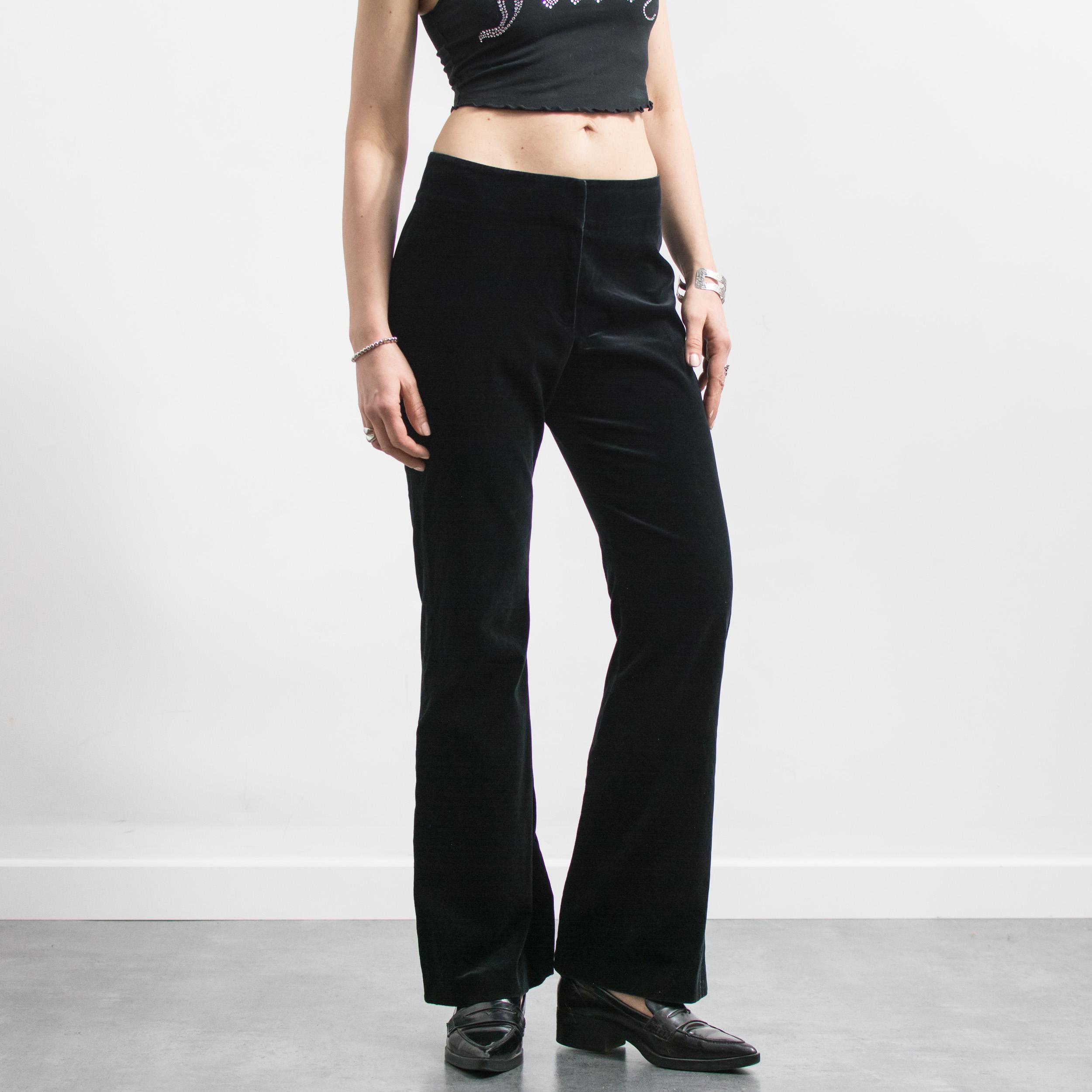 Solid Black Velvet Low Rise Flared Pants