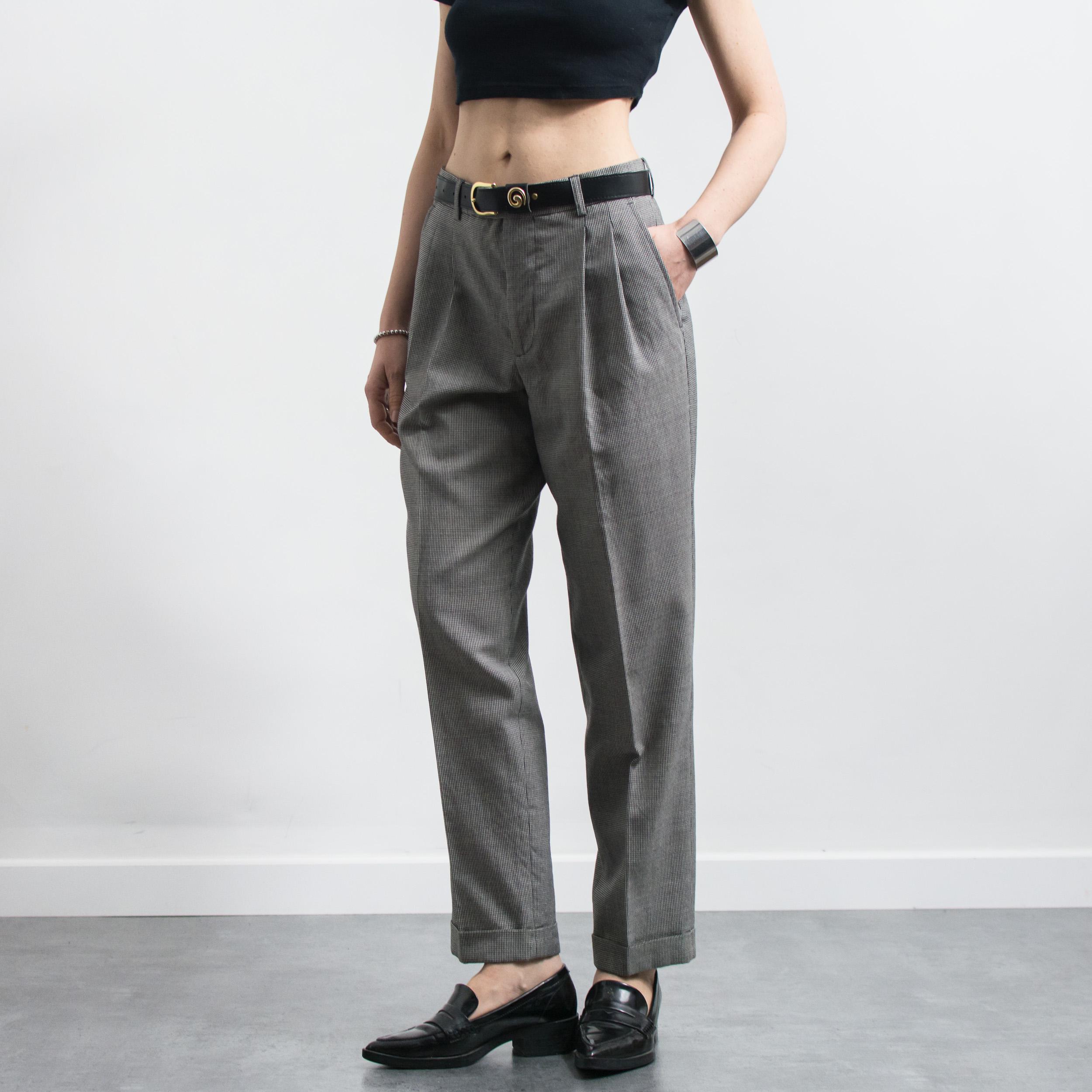 Gray Pleated High Waist Tapered Tailored Trousers