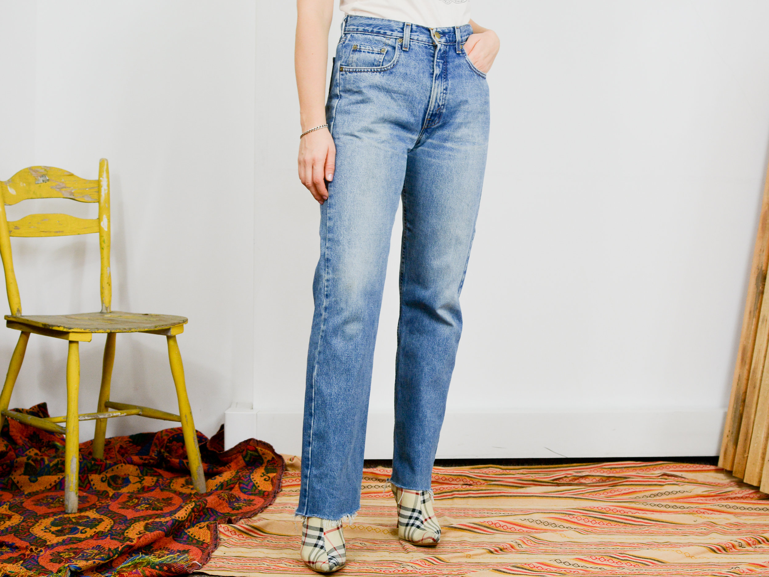 Light Blue Faded Wash High Waist Straight Leg Denim Jeans