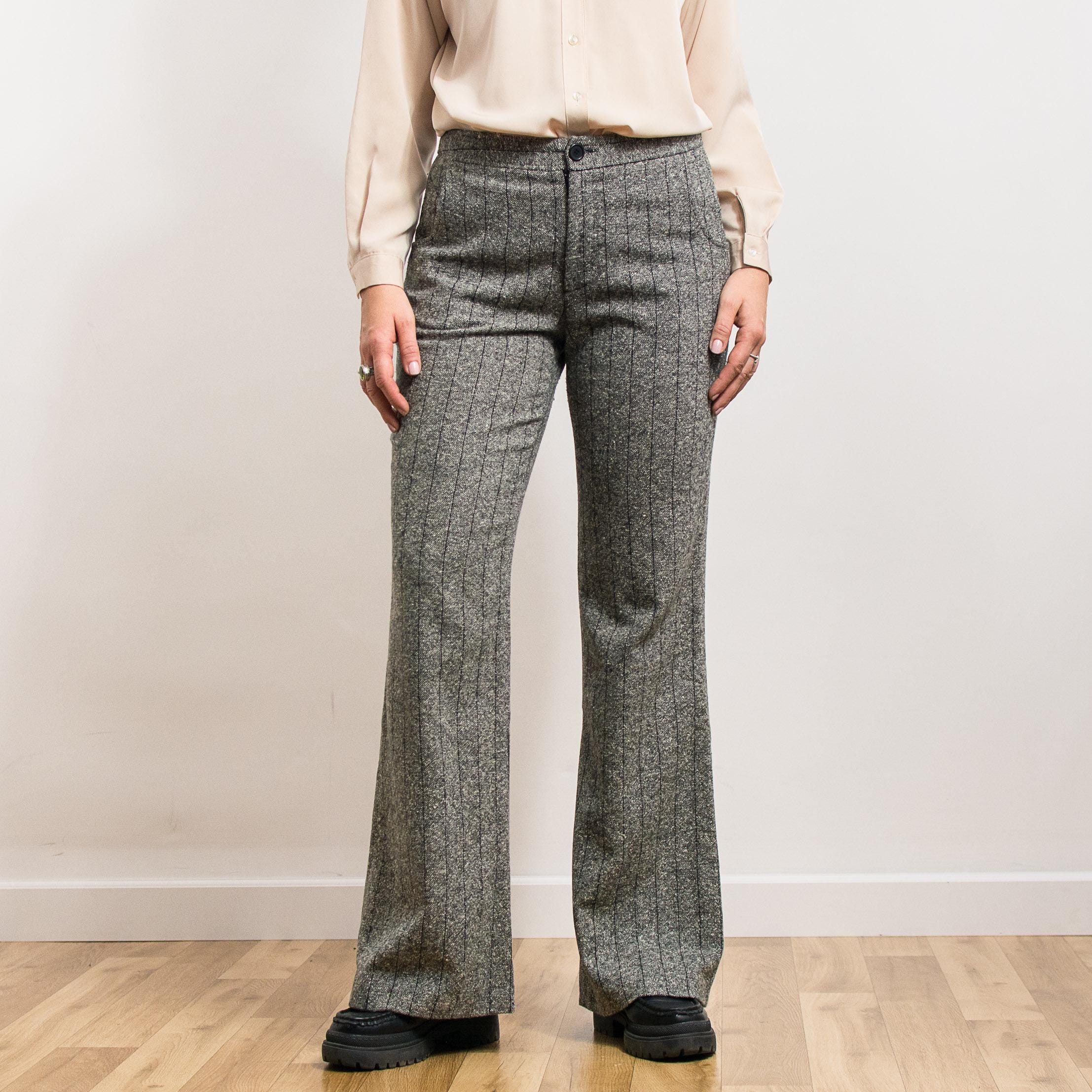 Gray Tweed Pattern High Waist Flared Wide Leg Trousers