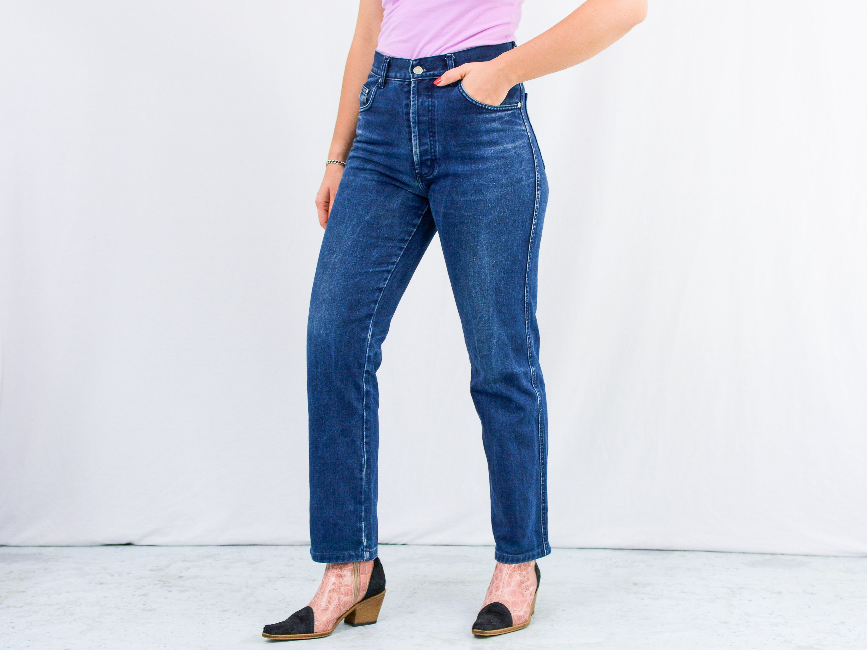 Dark Blue Faded Wash Straight Leg Denim Jeans