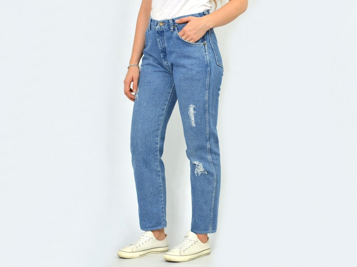 Light Blue Distressed Straight Leg Cropped Denim Jeans